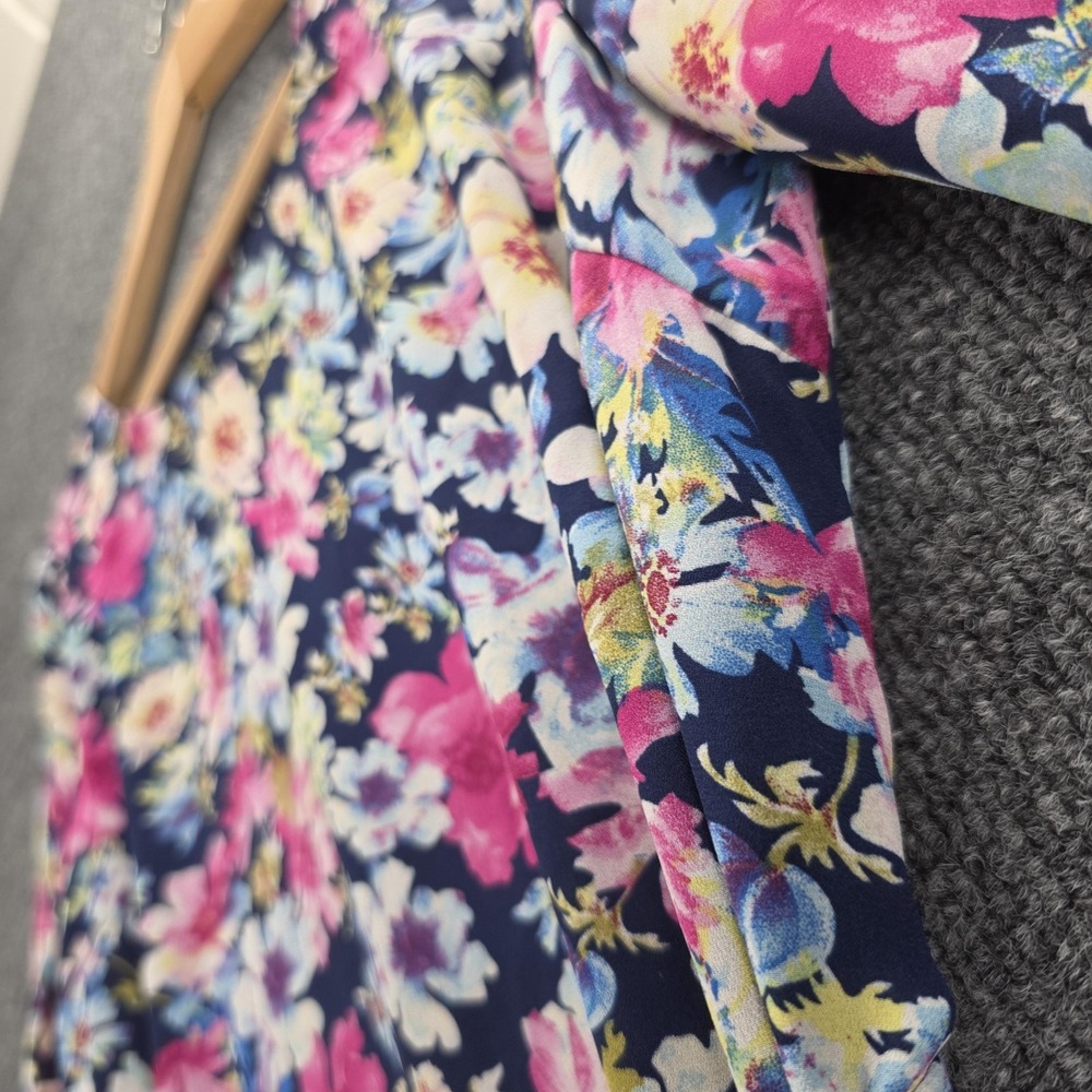 55-LuLu's Dress Wmns Medium Navy Blue Floral Bell Sleeve Fit & Flare Mini A-Line - Picture 8 of 16